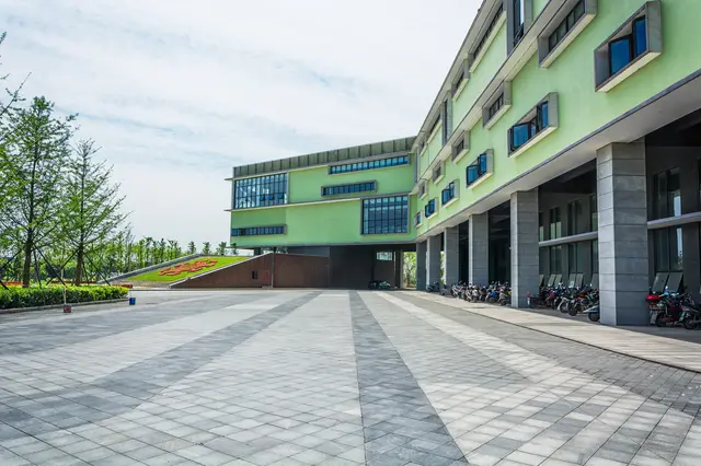 School building with a paved compound